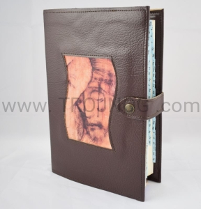 Okładka z ikoną na Biblia Jerozolimska, ciemny brąz, pokrowiec, skórzane etui