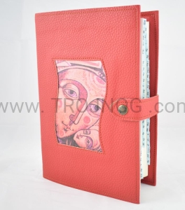 Okładka na Biblię Jerozolimską z ikoną, czerwona skóra, etui z zaczepem, biblia