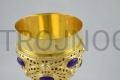 Kelch des Präsidenten, Zelebrant, vergoldet, mit Natursteinen, Amethyst, für feierliche Feiern, Eucharistie, für heilige Messen, Liturgien, vergoldet, 25 cm, massiv, für große Versammlung, Wegende, neo.JPG