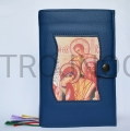 Okładka skórzana z ikoną do wyboru na liturgię godzin, kolor niebieski Ikona Święta Rodzina z Rio Droga Neo.JPG