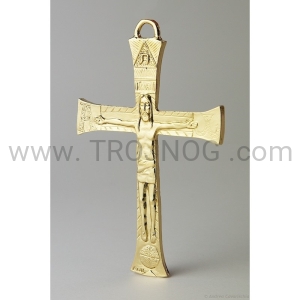 Krzyż na ścianę pozłacany 13cm Madonna z tyłu. Nawróć się!