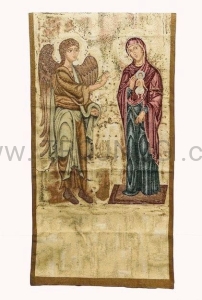 Welon Zwiastowanie na ambonę, tkany, pozłacane nici.