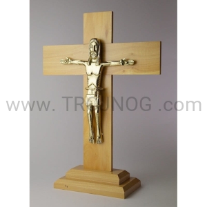 Krzyż na stół - drzewo oliwne, laduesy, duży, mosiądz, laudesy