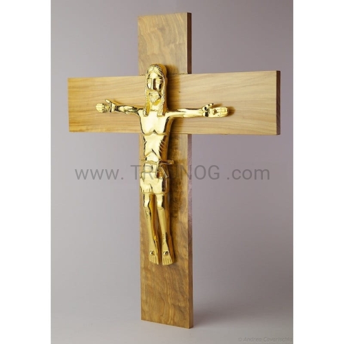 krzyż na ścianę, pozłacana figurka, Chrystusa, drewno, oliwne, solidny, estetyczny, z drewna, przepaska na biodra akeda, Chrystus, krucyfiks, elegancki, skromny, do biura, na prezent, do domu, kościoła, sali, 33 x 28cm.jpg