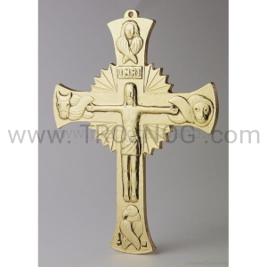 Krzyż na ścianę Chwalebny pozłacany 19cm, alu, promieniejący Chrystus