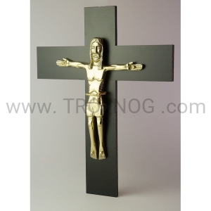 Krzyż na ścianę - czarny, pozłacana figura - 33cm!