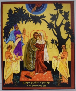 Tobiasz i Sara z Archaniołem Rafałem- ikonka na desce 12x10cm