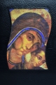 okładka na Biblia Jerozolimska ze skóry naturalnej kolor czarny elegancka na prezent, z wszytą ikoną, Madonna Drogi Neokatechumenalnej, etui.JPG