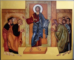 Pozłacana ikona Wejście przez drzwi zamknięte 40x30 cm, efekt 3d