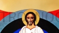 ikona, Kristus Pantokrator, zlaceno, zlatá fólie, na palubě, vysoká kvalita, tajemná koruna, tajemství spásy, milujte své nepřátele, poselství lásky, nové přikázání.jpg