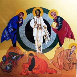 Pozłacana ikona Przemienienie Pańskie 30x30 cm Korona Misteryjna w Perugii