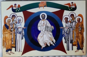 Ikona Chrystus Pantokrator zasiada na tronie 40x30 cm korona misteryjna Perugia