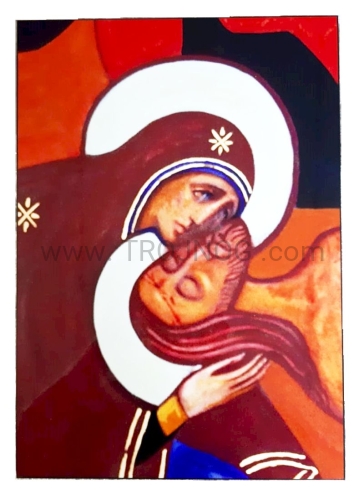 Zdjecie Jezusa Chrystusa z krzyża, Jezus na kolanach Maryi, Pieta w kolorze Kiko.jpg