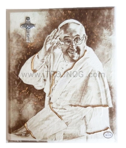 papiez franciszek na płótnie, duzy 22 cm obrazek religijny pozłacany i posrebrzany wykanczany recznie.jpg