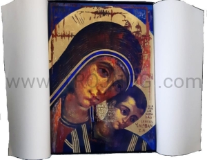 Ręcznie pozłacana ikona Madonna Drogi 40x30 cm, nałożone 24k złoto, obraz na desce.