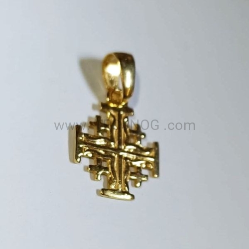 krzyżyk na szyję,  pozłacany, krzyż jerozolimski, napis Jeruzalem, mały, delikatny, ozdobny, elegancki, medalik, krzyżyk w opakowaniu, prezent na komunie, chrzest, 1,5cm.jpg