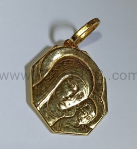 Pozłacany ośmioboczny mały medalik Madonna Drogi Neokatechumenalnej 1,5 cm na szyję, prezent