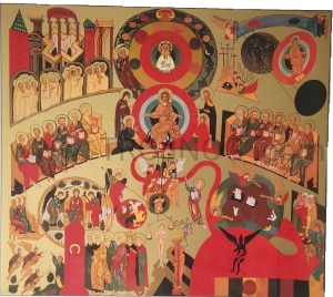 Pozłacana ikona Sąd Ostateczny, wysoki połysk, 30x30 cm, na desce