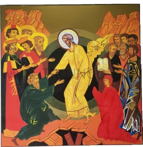 Pozłacana ikona Zstąpienie do Otchłani 30x30 cm korona misteryjna Perugia