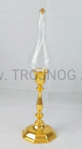 Ampułka na pozłacanej nóżce, na stół, ołtarz 29 cm, ośmioboczna podstawa, lampka