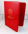 tapa roja, para anuncios, grabados, homilías, a4, carpeta de anillas, con relieve dorado, para textos litúrgicos, para altar, púlpito, ecopiel, logo dorado, decorativa, símil piel, funda, estuche.jpg