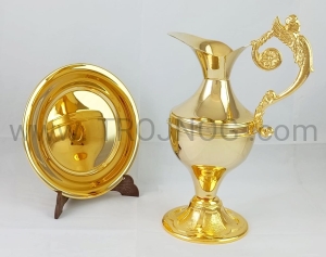 Lavabo pozłacane 2 części, dzban do obmycia rąk oraz puryfikacji, taca. Zestaw lawabo