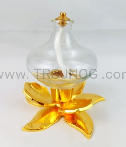 Ampułka na pozłacanej nóżce 11cm, kwiat lotosu, na stół, ołtarz, jutrznia, lampka