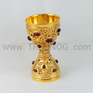 Kielich przewodniczącego z kamieniami, pozłacany 13,5 cm "misyjny"