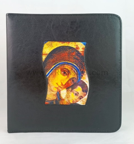 Okładka skórzana na śpiewnik drogi Neokatechumenalnej z wszyta ikona Madonna Drogi, etui, futerrał.jpg