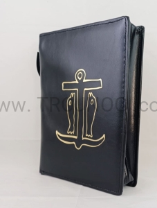 Okładka na Biblię Tysiąclecia złocone RYBY, czarna z zamkiem, eco-skóra, etui, futerał, pokrowiec