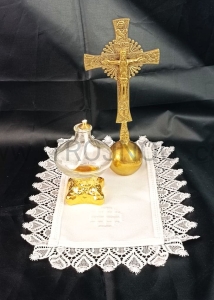 Obrusik lniany 20cm z koronką do laudesow, pod świecę, krzyż, na stół
