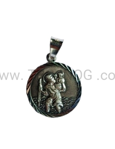 Medalik okrągły, Św. Krzysztof, ze srebra, 2cm