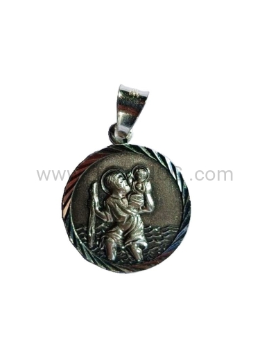medalik okragły sw. krzysztof ze srebra 2cm wisiorek, eblemat.jpg