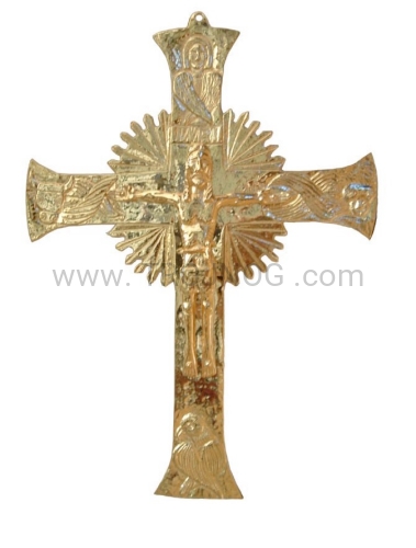 Krzyż, na ścianę, mosiężny, pozłacany, solidny, 50cm, 48cm, duży, wysoki, złocony, na dużą ścianę, figura Chrystusa, promieniejący.jpg