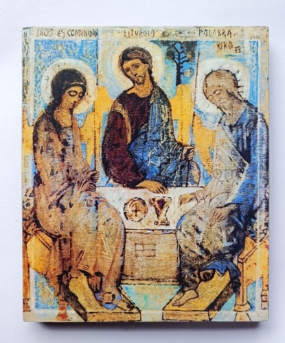 ikonka drewniana 10 cm wzorowana na trójcy rublowa, rublow, kiko, ikona, kiko arguello.jpg