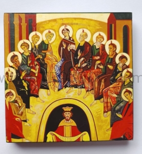 Ikonka pozłacana "Pentecoste", zesłanie Ducha Świętego, 15 x 15 cm, korona misteryjna Kiko