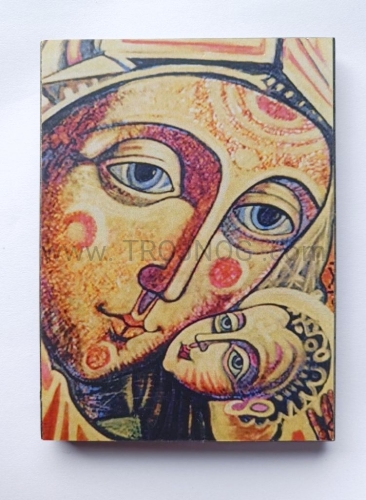 ikonka drewniana, na desce, Madonna Cierpliwa z dziecieciem Jezus, kiko.jpg