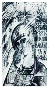 Ikonka Madonna III Millenium b/n 15x8 cm