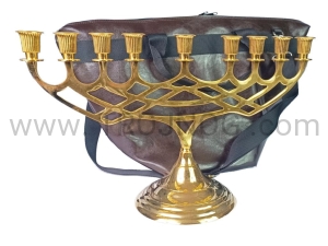 Opakowanie skórzane ochronne na menorę 9 ramienną, z paskiem na ramię, na zamek, etui, brązowe, futerał, pokrowiec