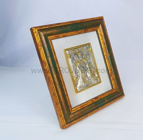 płaskorzeźba na płótnie, w ramce, ręcznie posrebrzana, zaślubiny, Józef i Maryja, ślub żydowski, zaślubiny, rabin, 16cm.jpg