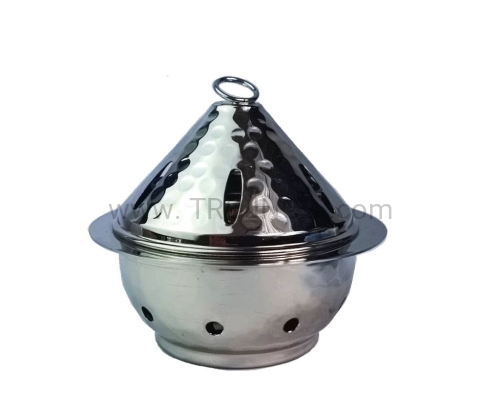 kadzielnica niklowana, srebrna, ozdobna, stojaca, domowa, trzy czesciowa, z kadzidlem, do modlitwy, skupienia, medytacji, na podgrzewacz, na biurko, stół.jpg