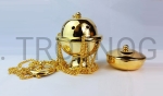 Trybularz i łódeczka, zestaw, pozłacane, do celebracji eucharystii, kadzenia