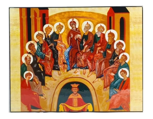 ikona na desce, Zwiastowanie Ducha Świętego, Pentecoste, wieczernik, korona misteryjna, Kiko.jpg
