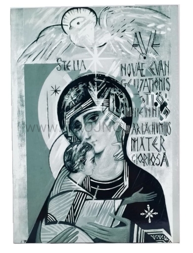 ikona na desce, Madonna Terzio Millenio, 3 wieku, Maryja III millenium, Kiko, biało czarna.jpg