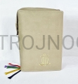okładka na brewiarz, liturgie godzin, etui na, brewiarz kapłański, futerał beżowy, jasna, eco skóra, skaj, beż, krzyż i ryby, chrześciański symbol.jpg