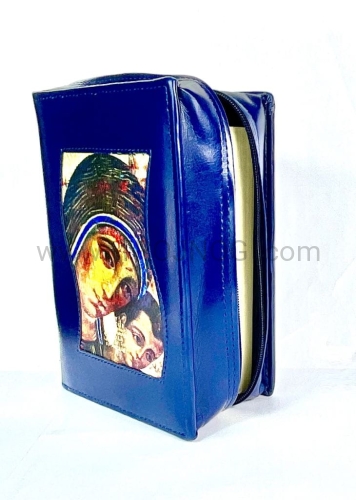 okładka na biblie jerozolimska, etui niebieski, futerał z ikona, Madonna Drogi, nowa jerozolimka, opakowanie ochronne, z gumka, zakladki.jpg