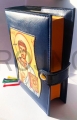 copertina, per breviario, sacerdotale, liturgia delle ore, con icona cucita, San Lorenzo, chiusa, blu, icona, San Lorenzo, martire, icone varie, icone di santi, su ordinazione, custodia, custodia protettiva.jpg