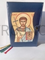 cover, for breviary, priestly, liturgy of the hours, with sewn-in icon, Saint Lawrence, closed, blue, icon, Saint Lawrence, martyr, various icons, icons of saints, to order, case, protective case.jpg