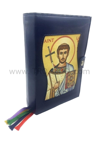 okładka, na brewiarz, kapłański, liturgia godzin, z wszyta ikona, Św Wawrzyńca, zamykana, niebieska, ikona, święty Wawrzyniec, męczennik, różne ikony, ikony świętych, na zamówienie, etui, futerał ochronny.jpg