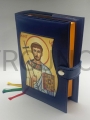 portada, para breviario, sacerdotal, liturgia de las horas, con icono cosido, San Lorenzo, cerrado, azul, icono, San Lorenzo, mártir, iconos varios, iconos de santos, por encargo, estuche, funda protectora.jpg